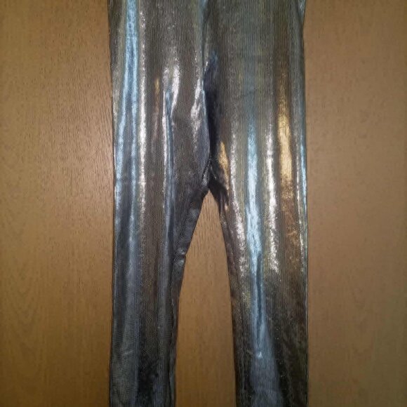 Silver Metallic Leggings Sz M - Picture 2 of 3